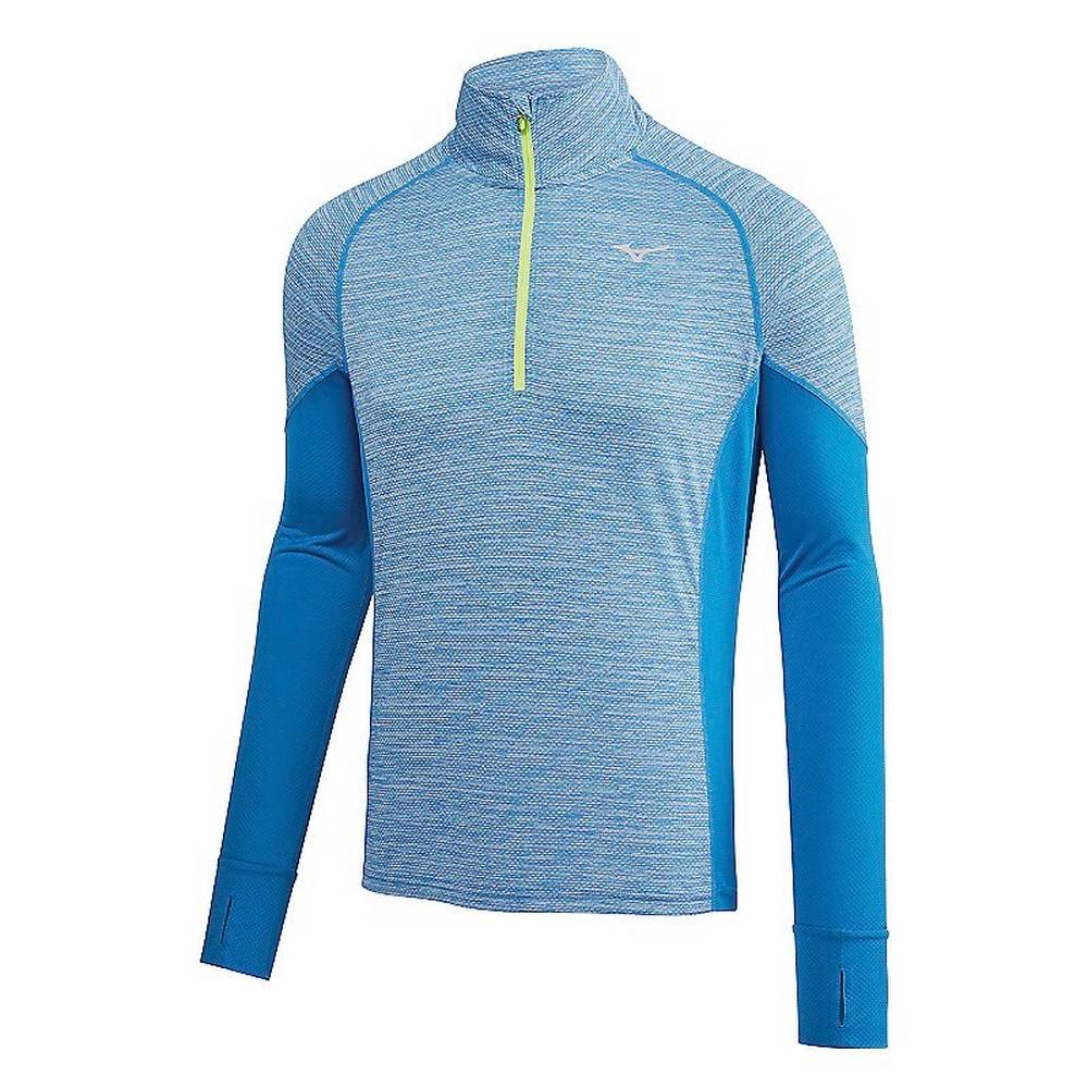 Mizuno Alpha Long Sleeve Half Cipzáros Férfi Futópóló Kék LYB810759